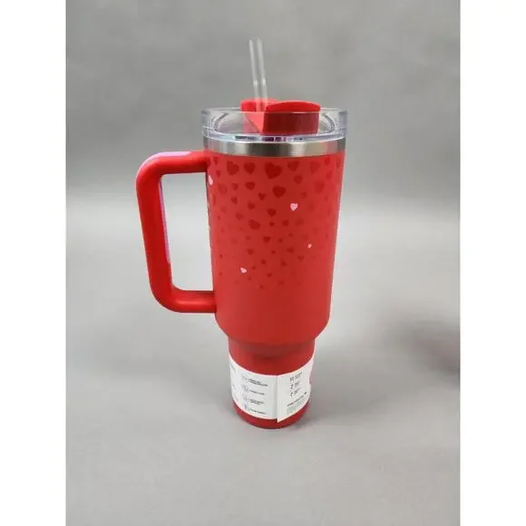 🥰STANLEY TARGET 40 OZ STAINLESS STEEL VALENTINES DAY RUBY HEARTS READY TO SHIP!